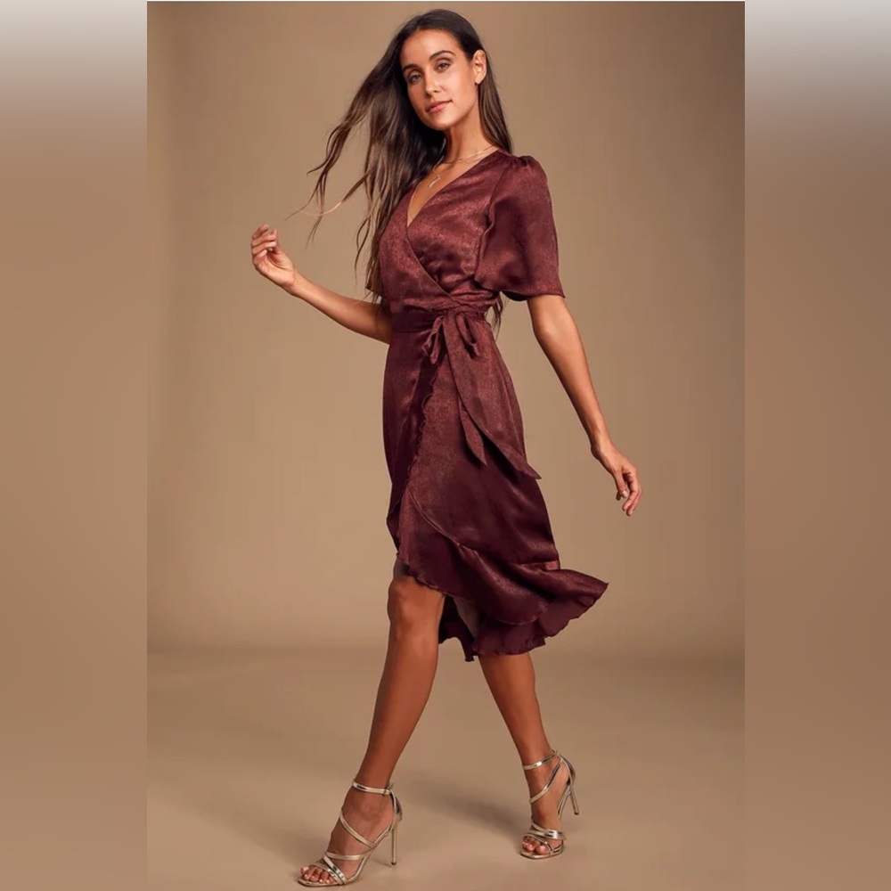 Lulu's Red Flutter Sleeve Wrap Midi Dress